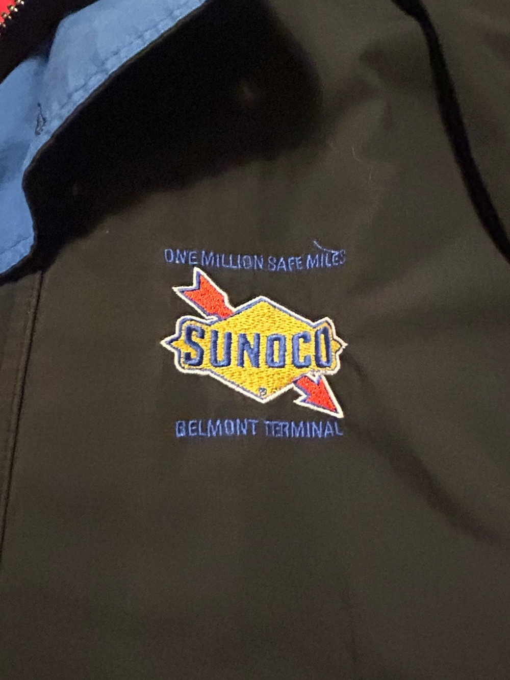 Sunoco Men's Black Performance Jacket with Blue Trim and Logo